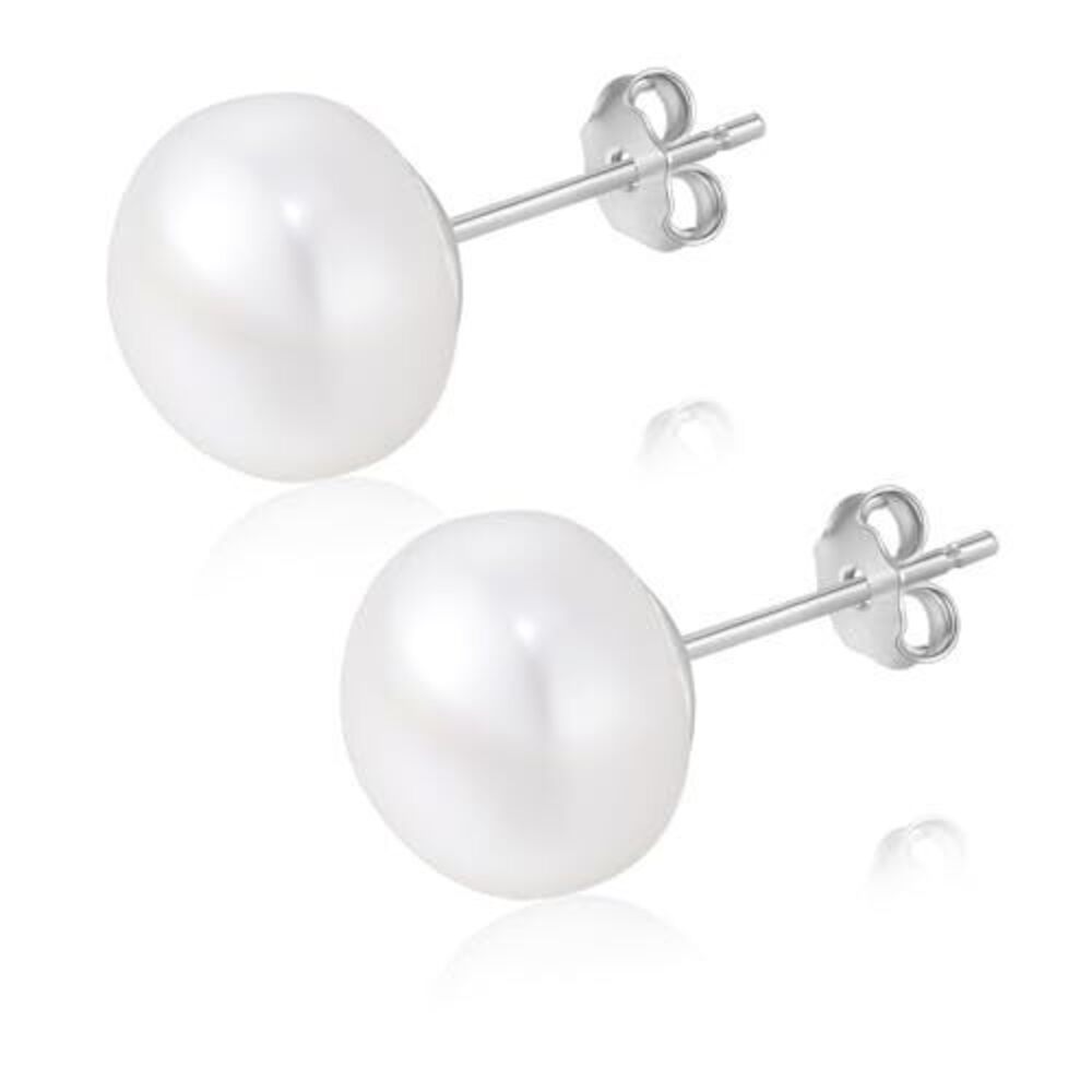 3602 Pearl Stud Earrings 10mm Pearl Stud Earring 18K White Gold Plated